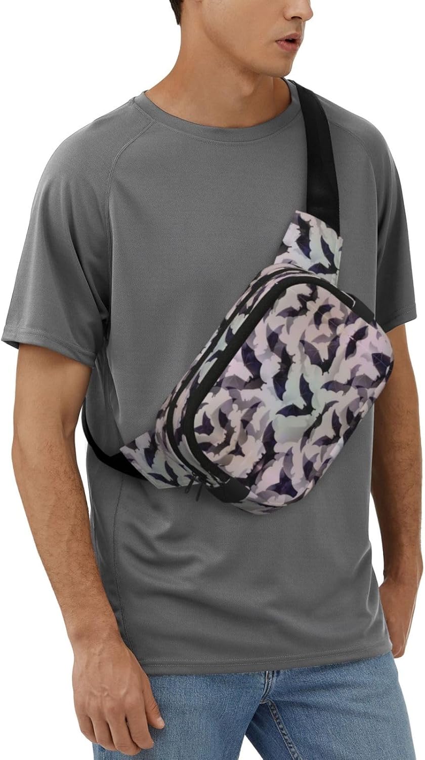 Halloween Bats Grey print Large Fanny Packs for Women Cute Cross Body Waist Bag Fashionable Fanny Pack