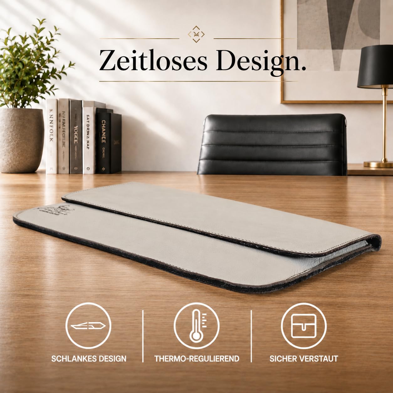 Centaur Custodia per laptop di alta qualità in vera pelle italiana e 100% feltro di lana, realizzata in Germania, elegante custodia con scomparto extra, custodia protettiva per notebook da 14", colore