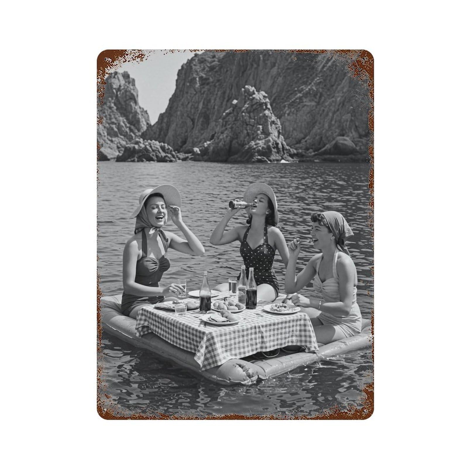 xiaoxiaoshen Picnic on Lake, Photography Prints3 Wall Decor Art Metal Tin Poster Modern Home Decor Art Home Bar Shop Decorations Vintage Sign 40x30cm