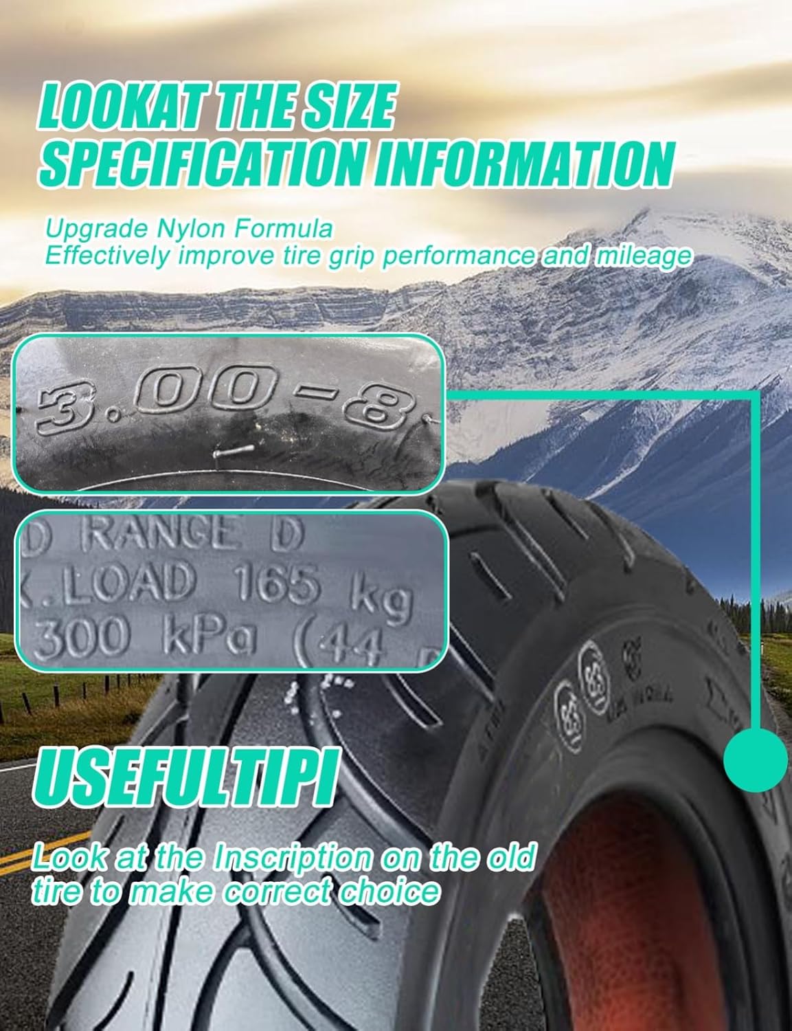 3.00-8 Tubeless Tire for Scooter, 3.00 8 Offroad Tires for Dirt Bike Front or Rear, 3.00x8 Wheelchair Tires Fits on 8 Inch 3.00-8 Pneumatic Tire, 8 P.R. 45J 300 KPA