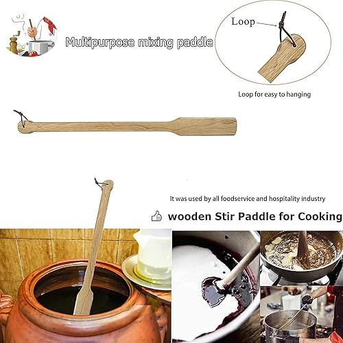 Miniatura 6 de AJinTeby 2 espátulas de malla de 40 pulgadas y espátula de paleta de madera de 36 pulgadas para cocinar y mezclar en ollas grandes, accesorio