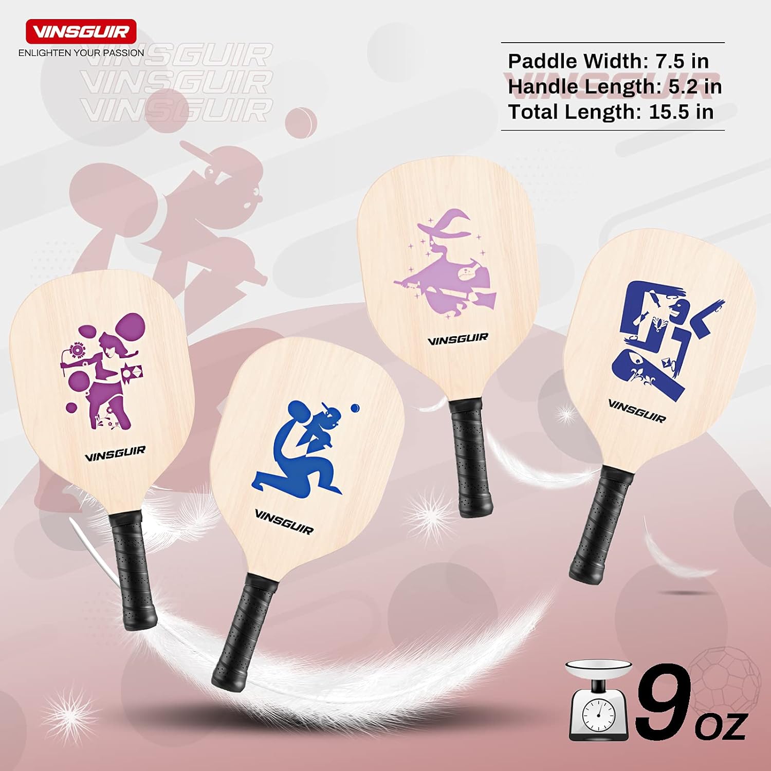 VINSGUIR Pickleball Set with 4 Rackets and 4 Balls, Pickleball Paddles Set of 4 Pack for Outdoor and Indoor, Lightweight Wood Pickleball Racquet with Portable Pickleball Bag for Men Women Kids Adult : Sports & Outdoors