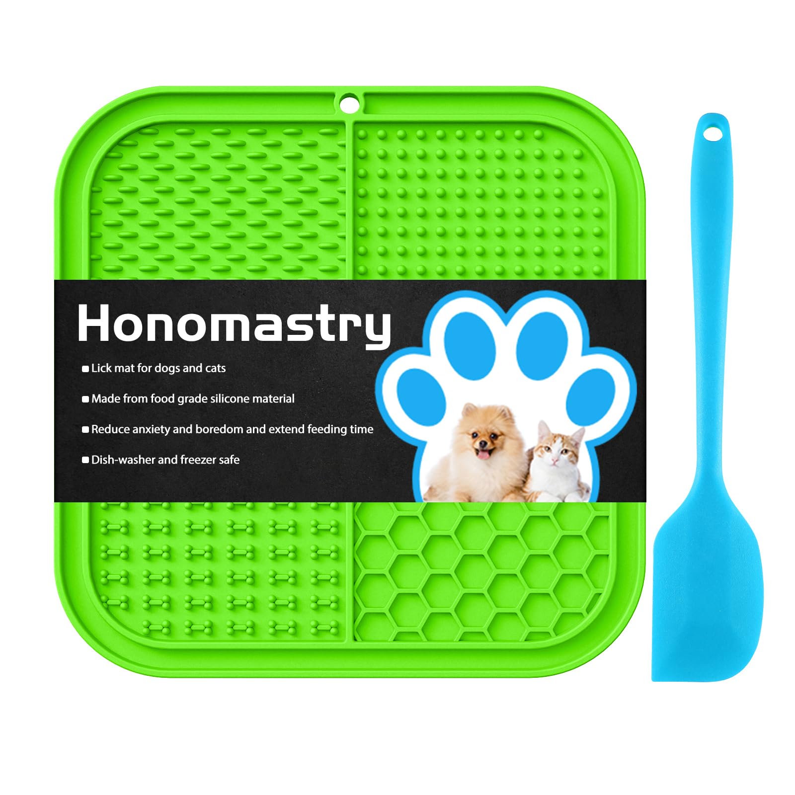 Honomastry Dog Licking Mat Slow Feeder for Dogs, Premium Lick Pad with Suction Cups for Dog Anxiety Relief, Slow Feeder Dog Bowls, Bathing, Grooming and Training (Green Mat)