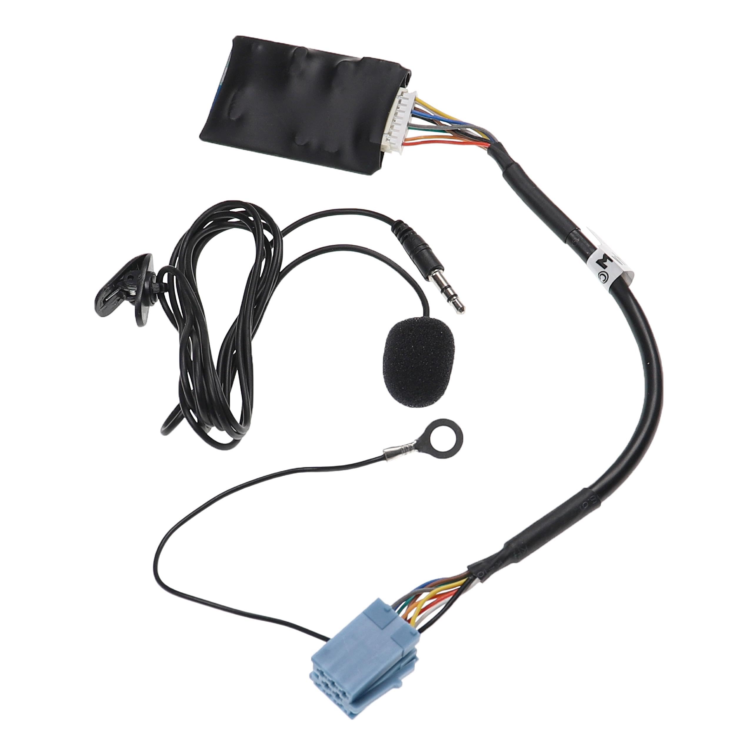 vhbw Adaptador Bluetooth Compatible con Seat Leon 2000-2005 Beta, Aura, Alana, Aura CD Radio Coche - Incl. micrófono, Cable Jack + Clip