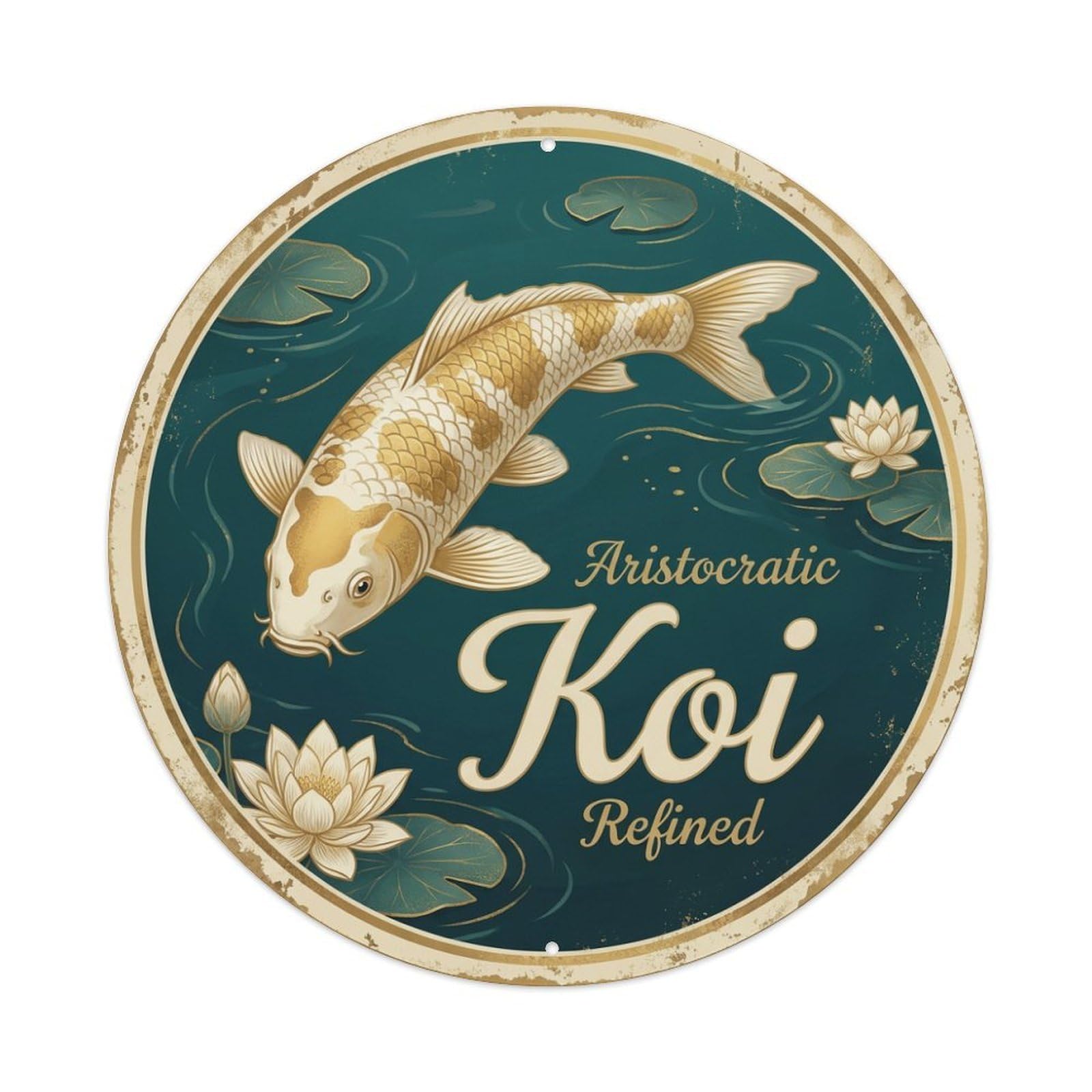 Metal Tin Sign Koi Fish Joyful Retro Japanese Vintage Ukiyo-e
