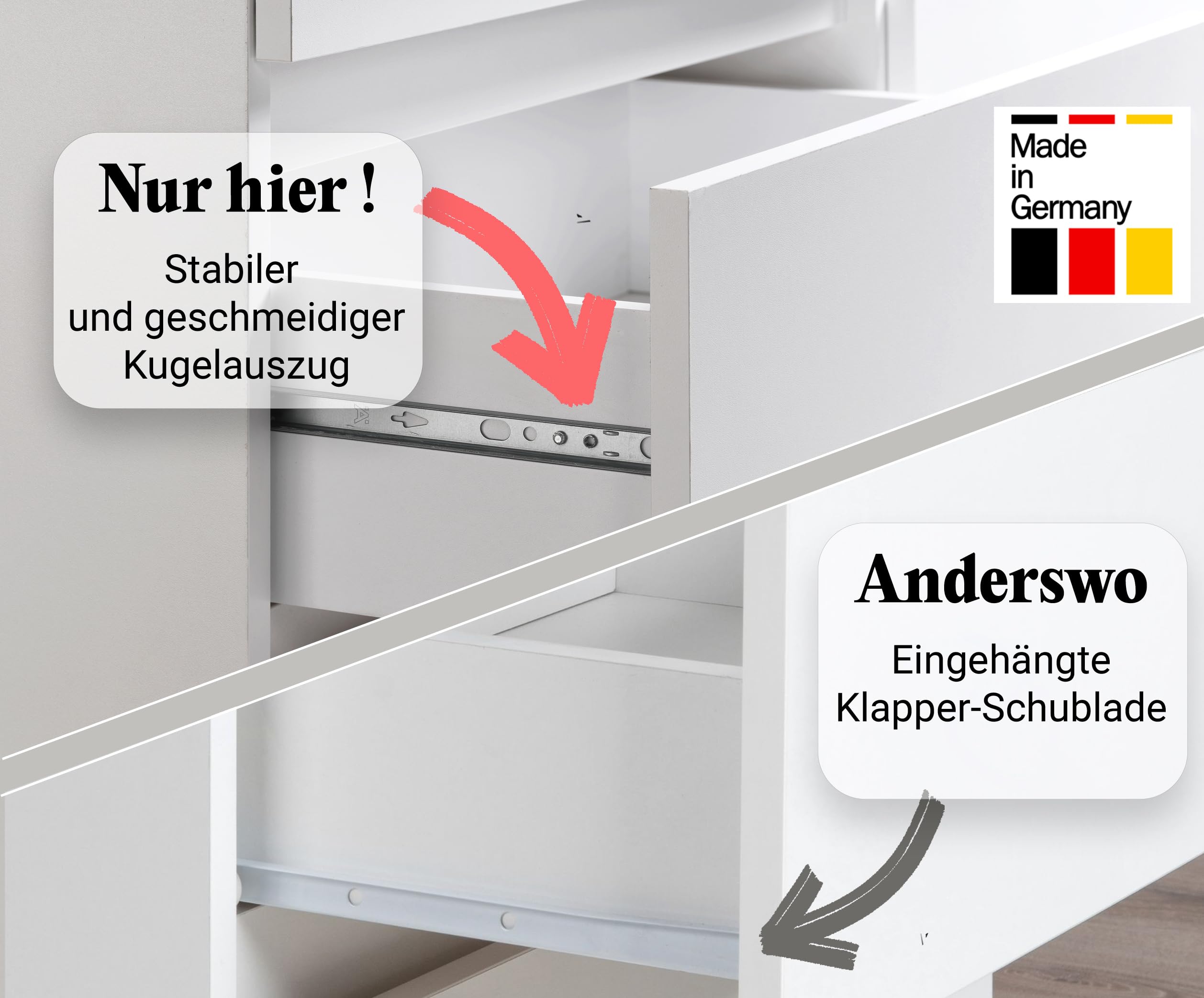 Home Collective Kommode mit 6 Schubladen Kommode weiß Holz Schrank mit Schubladen Sideboard Highboard Anrichte Schlafzimmer Wohnzimmer Flur Büro Organizer Breite 95 cm Höhe 78 cm
