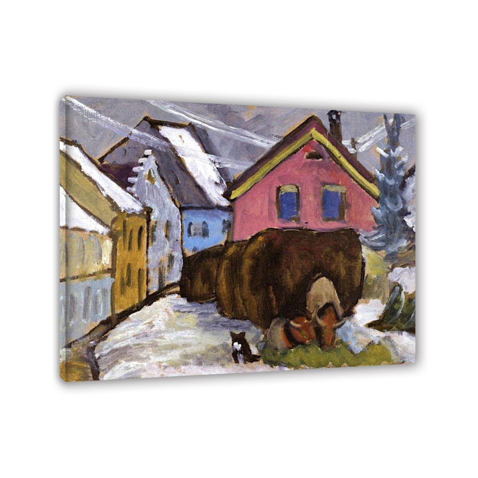 JZSDGB Enmarcado-Gabriele Münter Pintura Reproducción de Carteles Cuadro en lienzo-impresión Obras de Arte-Cuadros famosos impreso sobre lienzo'Vagón cargado de paja' 30x35cm(12x14in)
