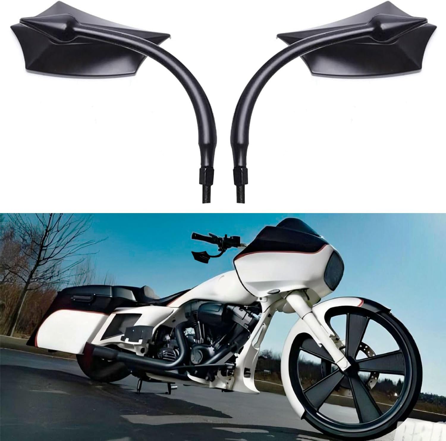 Black 8mm/10mm Motorcycle Rear View Side Mirrors Compatible With Cruiser Chopper Sportster Dyna Softail Street Bike Scooter Dirt Bike and More