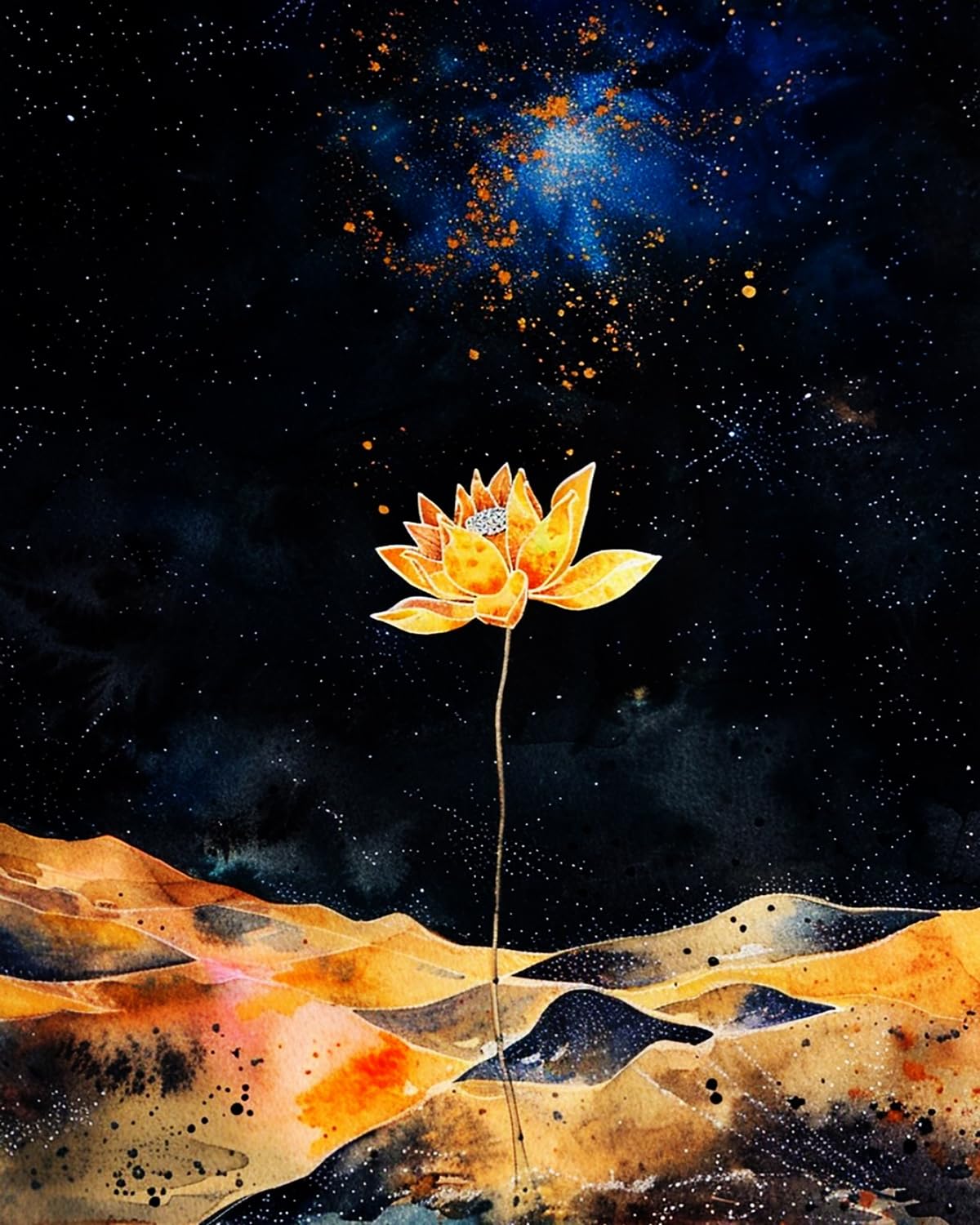 Liubaishi Black Paint By Numbers For Adults, Starry Desert Lotus Light, 40X50 Cm Acrylic Canvas Painting Kit With Brushes And Paints