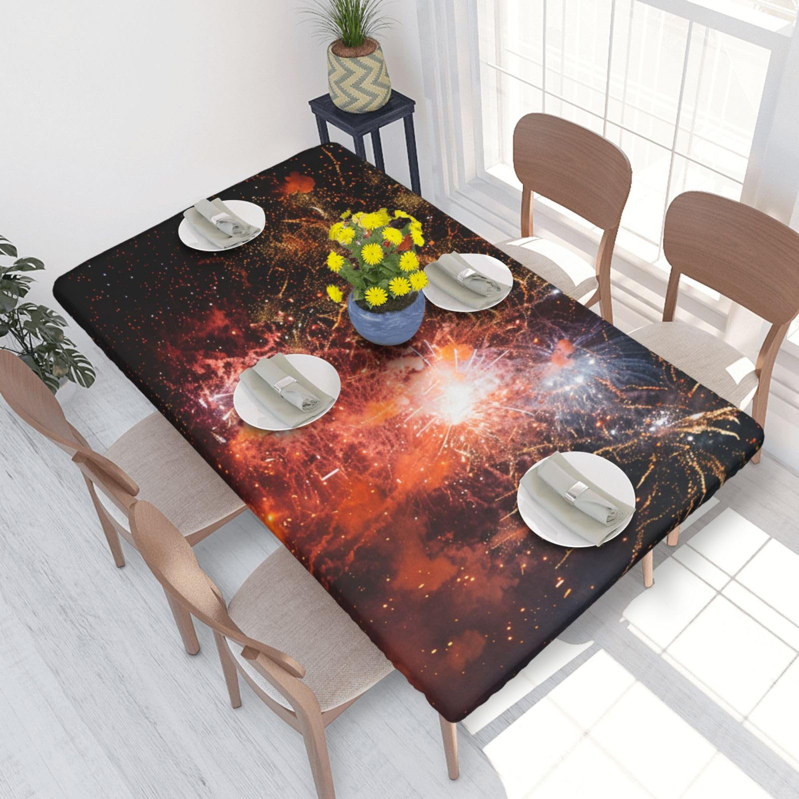 WPKJU Fireworks Printed Tablecloths 4ft Rectangular Table Covers Washable Polyester Decorative Table Cloth for Dining Table Picnic Wedding