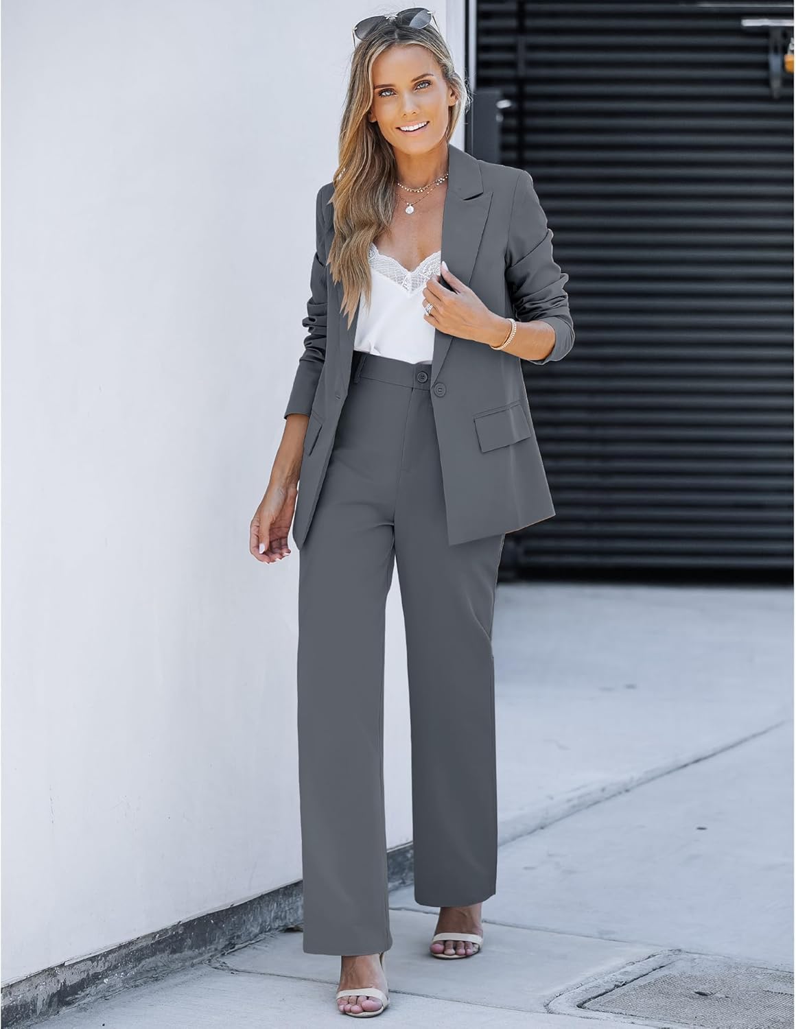 LookbookStore 2 Piece Pant Suits for Women Dressy Blazer High Waisted Pants Sets Business Casual Outfits - Image 2
