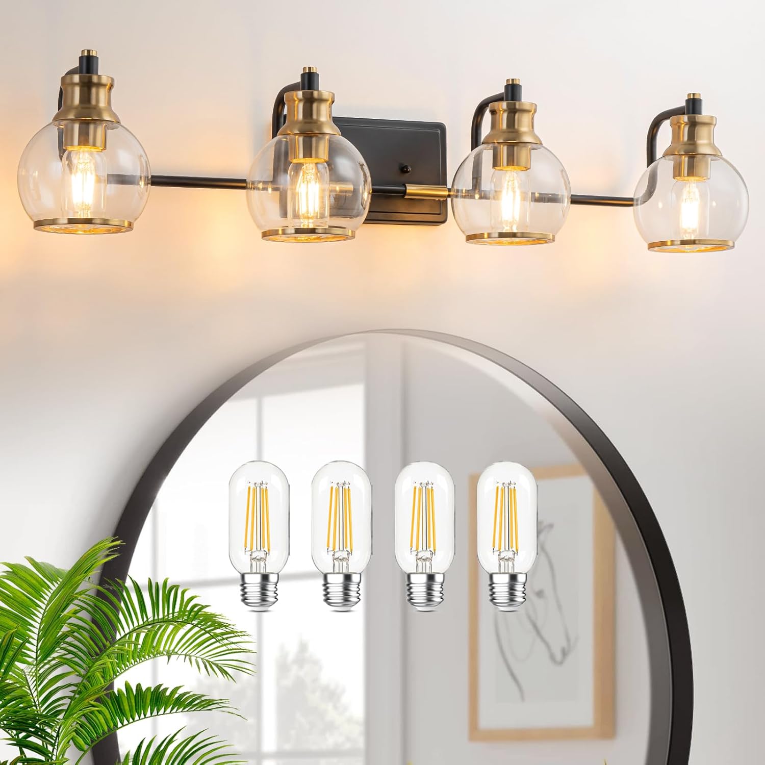 BrkNit 4 Light Modern Bathroom Light Fixtures Over Mirror (LED Bulbs ...