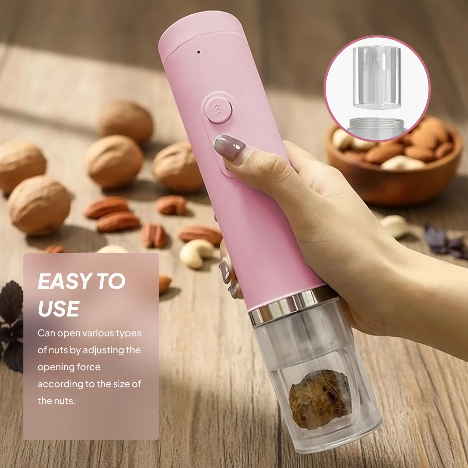 Casse-noix électrique facile à utiliser - Outil de cuisine portable - Rose
