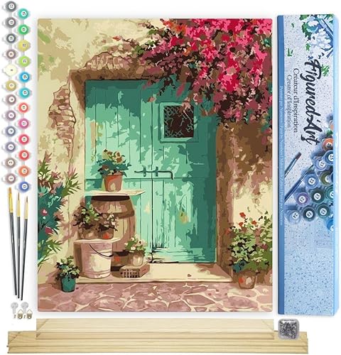 Vista 436 de Figured'Art - Juego de pintura por números, lienzo enrollado sin marco, para manualidades, para adultos, 16 x 20 pulgadas, jarrón de peonías