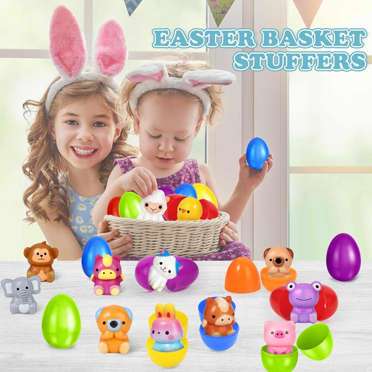 SpringFlower 24 Pack Easter Eggs Filled with Animal Squishy Toys for Basket Stuffers Fillers, Easter Eggs Hunt, Easter Party Favors for Kids, Classroom Easter Prizes