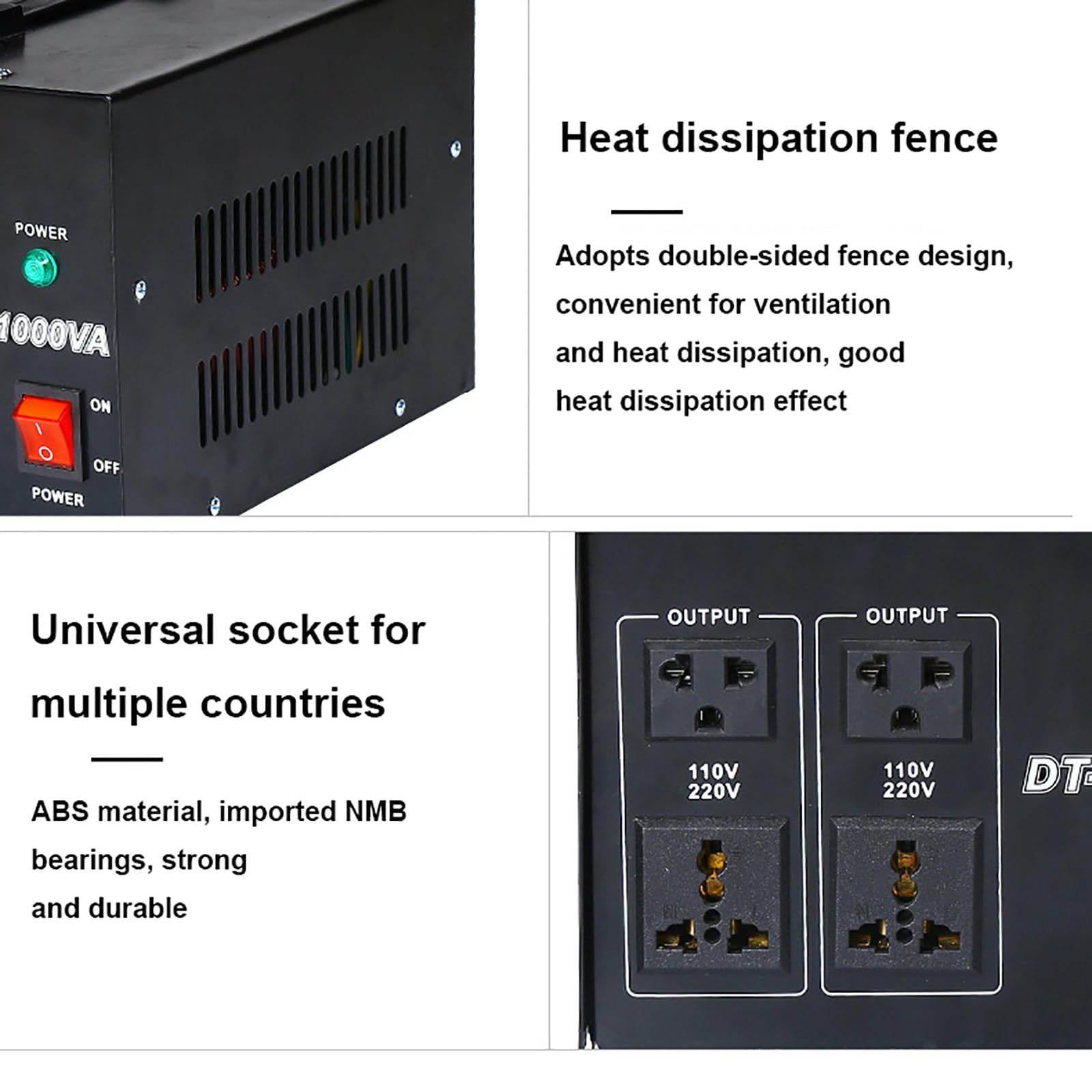 Transformador convertidor de Voltaje de 1000 W, convertidor de Potencia de 110 V/120 V/220 V/240 V, Elevador/Reductor, Enchufe Universal de 2 Pines, Compacto para Uso doméstico.