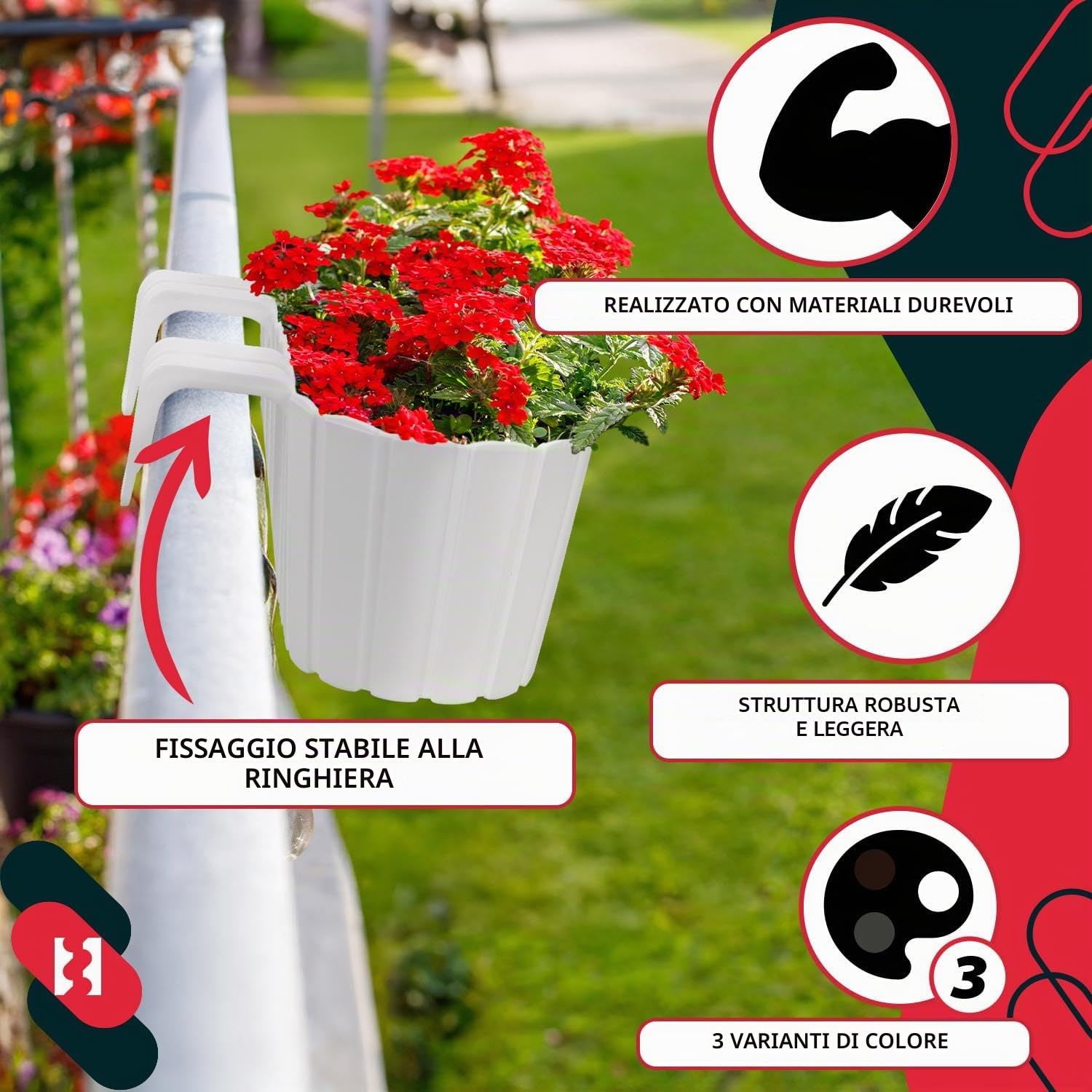 KOTARBAU® 6 Pezzi Fioriera da Esterno - Vasi per Piante da Esterno - 40 x 15 x 15 cm - Fioriera da Balcone - Rettangolare - PVC - Bianco - con Supporto - Leggera - Decorazione Balcone