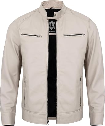 Leather Jacket Men - Casual Real Lambskin Cafe Racer Style Mens Leather Motorcycle Jackets