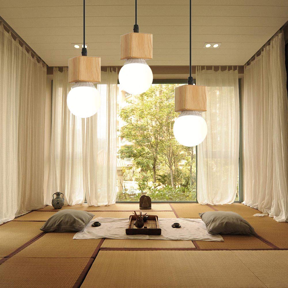 Lámpara Madera Natural Lámpara Colgante De Madera Hexagonal – Estilo Retro Moderno Con Base E27, Ideal Para Sala, Comedor, Cafetería O Oficina (Bombilla No Incluida) Lampara Techo Dormitorio