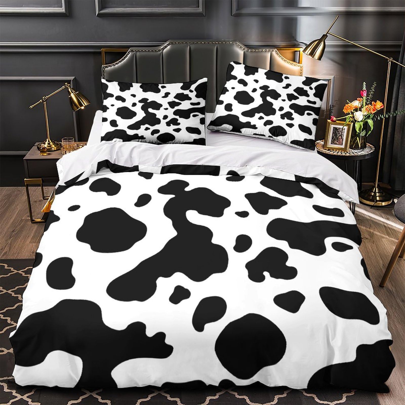 Cow Pattern Duvet Cover 3D Design Printed Hypoallergenic 3 Pieces Bedding Set Zipper Animal Print Quilt Cover Ultra Soft Wrinkle-Resistant for Teens Kids Girls Boys Women Adults Single（140x200cm）