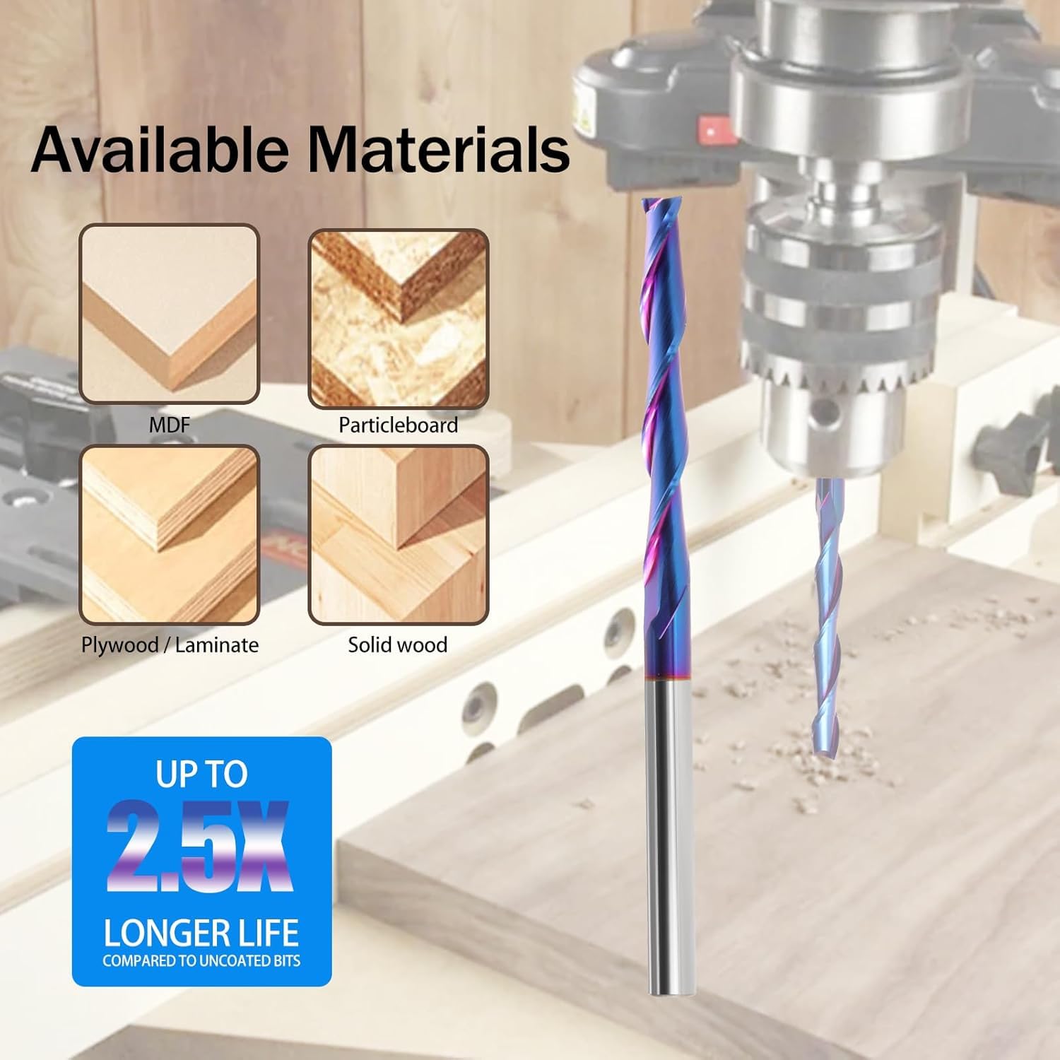 Extra Long Spiral Upcut Router Bit 1/4 Inch Shank,1/4 Inch Cutting Diameter, 2 inch Cutting Length Long Carbide CNC Router Bits with Nano Blue Coating End Mill for Wood Mortises Carving Engraving