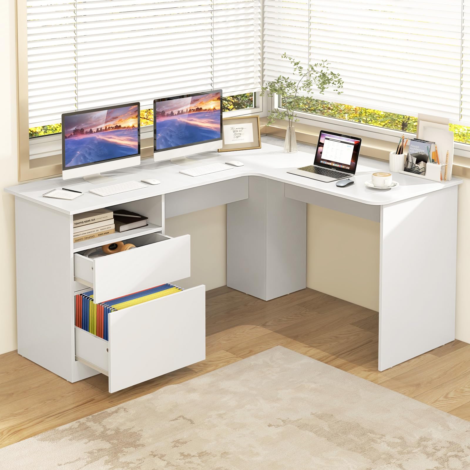 Amazon.com: Tangkula 59” L-Shaped Desk with 2 Storage Drawers