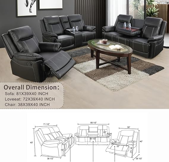 Living Room Furniture, Leather Recliner Chair, Manual Reclining Chair for House/Bedroom/Office/Apartment (Black/1 Piece)