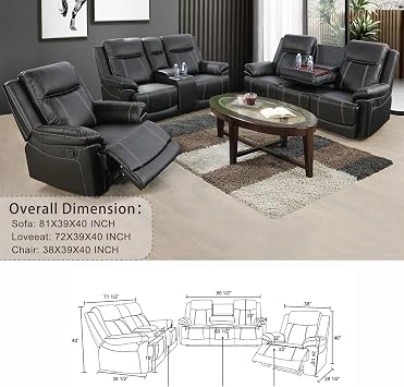 Living Room Furniture, Leather Recliner Chair, Manual Reclining Chair for House/Bedroom/Office/Apartment (Black/1 Piece)
