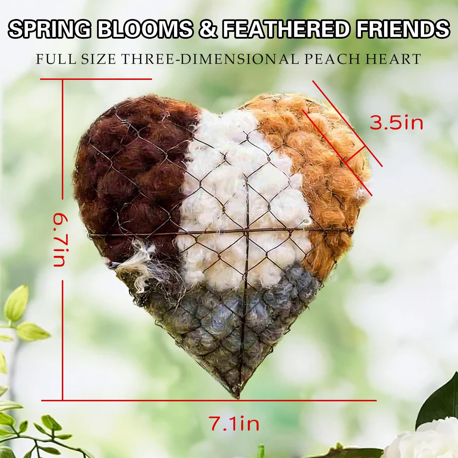 Corazón de anidación de pájaros de fibra hecho a mano, soporte de material de anidación con material de anidación, refugio de invierno para pájaros silvestres y colibríes, casa de pájaros y