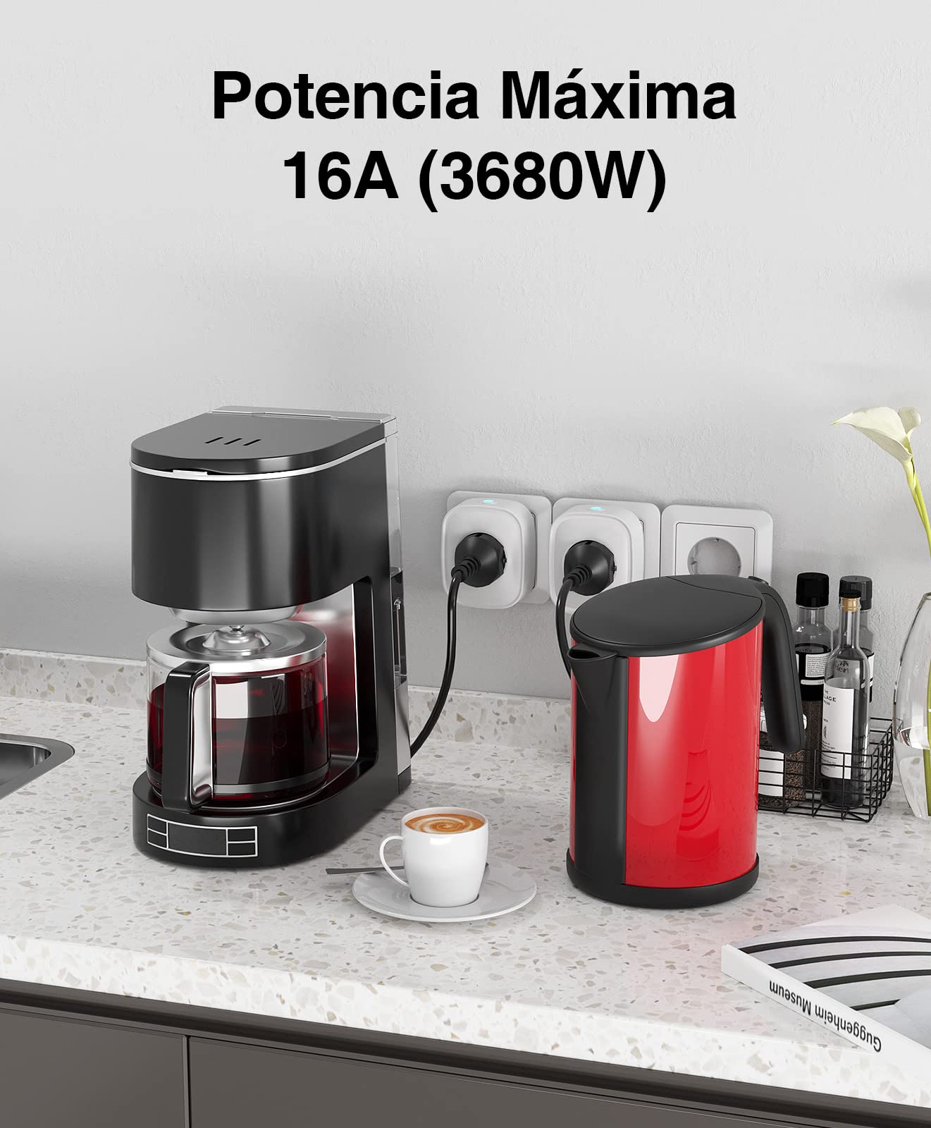 GHome Smart Presa intelligente, Smart Alexa Plug compatibile con Alexa Google Home, controllo remoto tramite app, misura il consumo di energia, timer di controllo vocale, solo in Wi-Fi da 2,4 GHz, 4