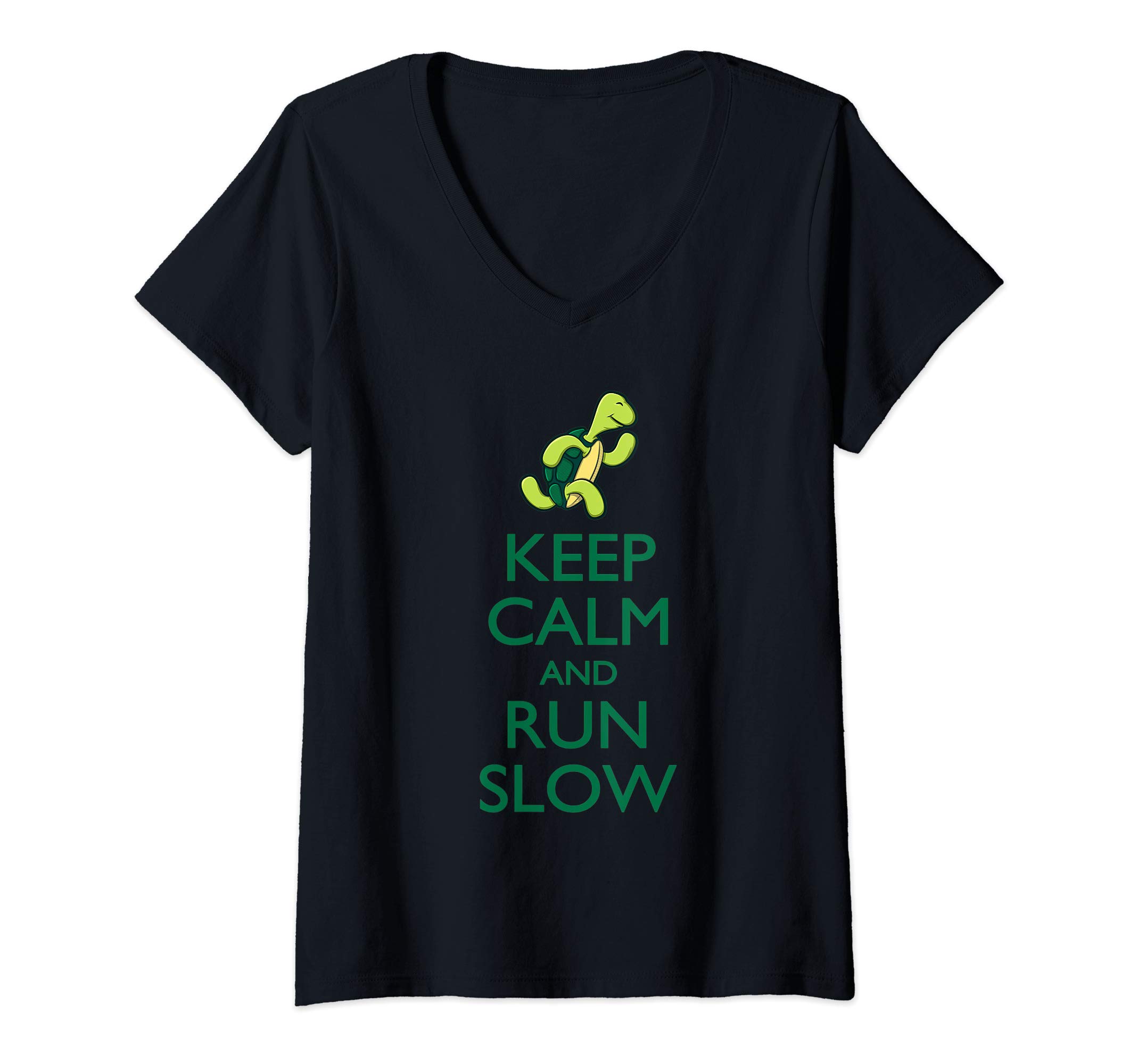Womens Keep Calm and Run Slow Turtle Runner Gift V-Neck T-Shirt