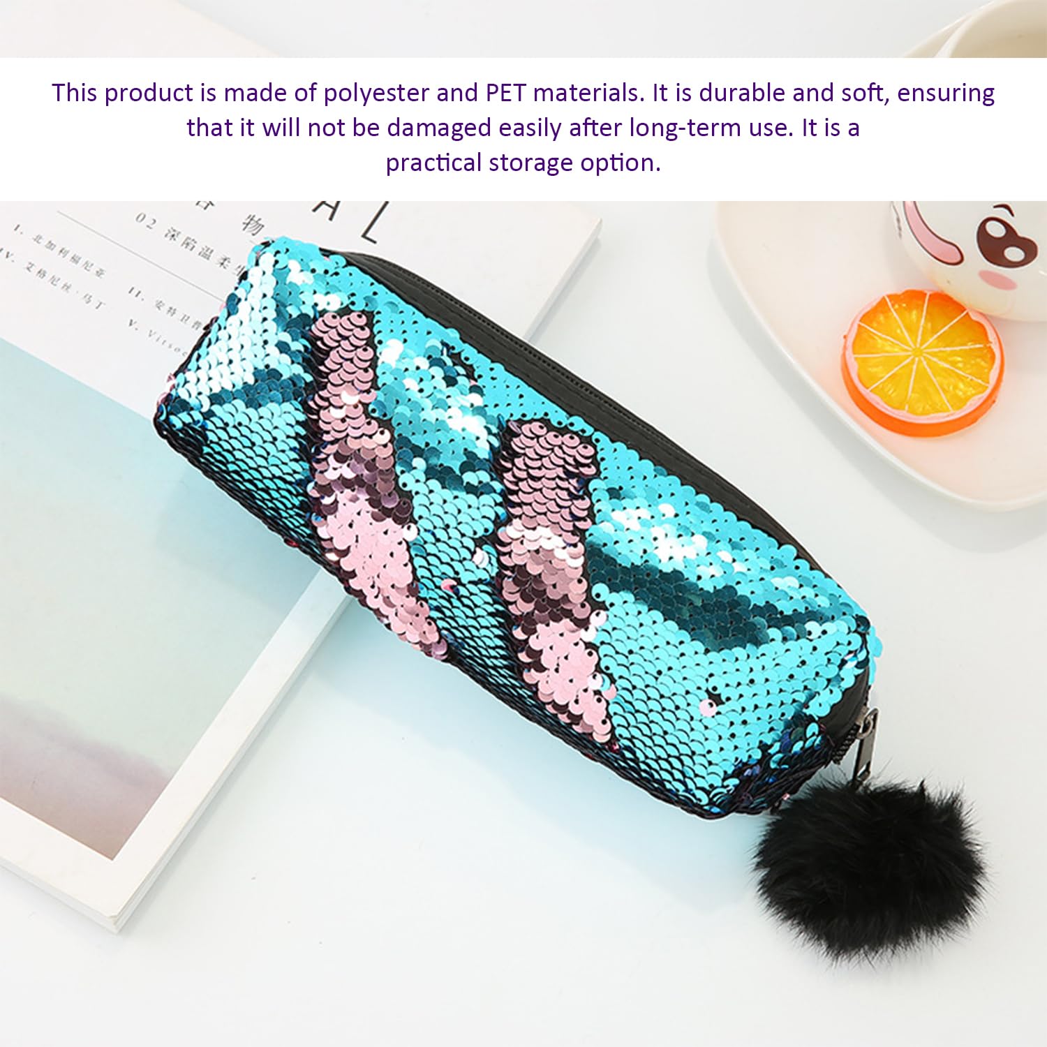 CYNOSURETECH 2 Pieces Fur Ball Sequin Pencil Case, Shiny Pencil Case, Creative Design Pencil Case, Girl’S Pencil Case - Image 3