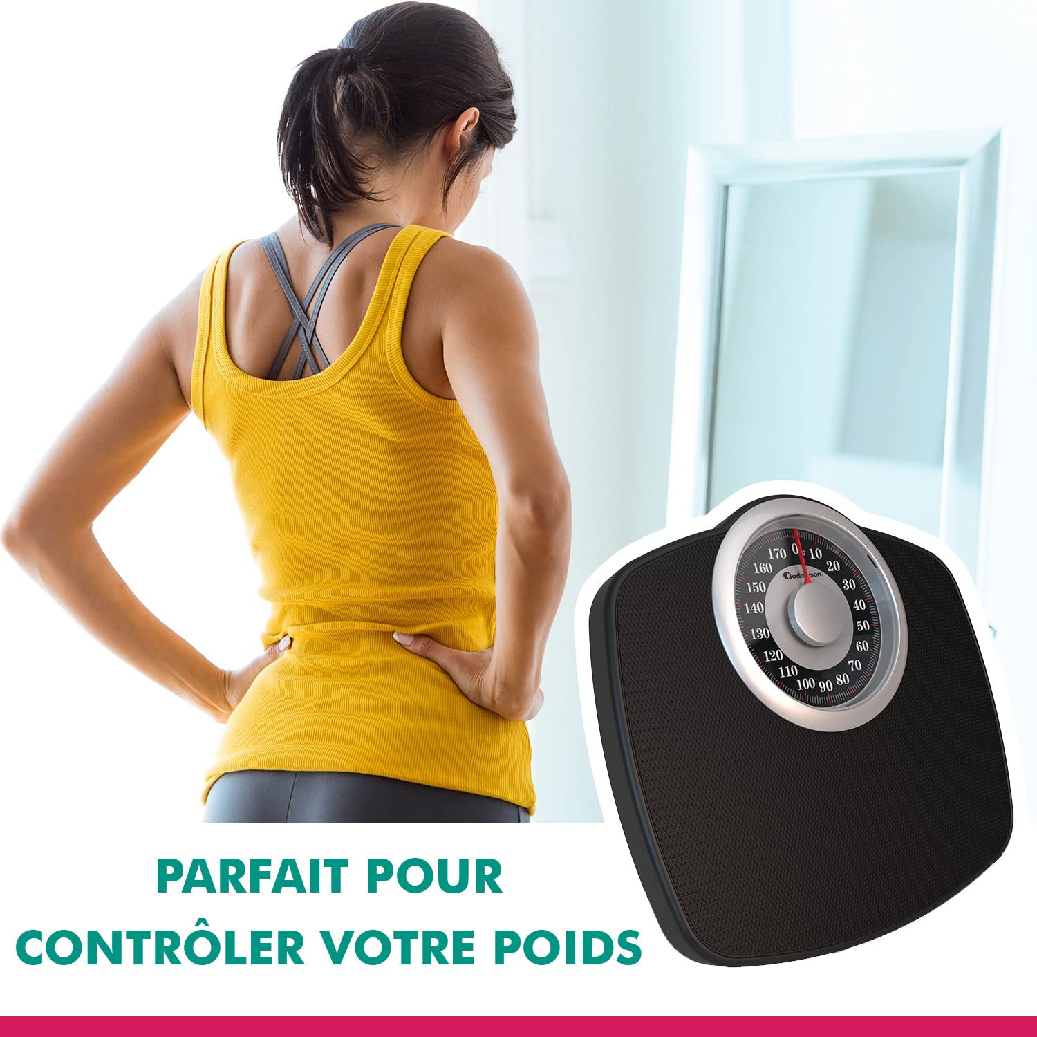 Adamson A25 Pèse-Personne Pour Poids Corporel - Jusqu’à 180 KG - Cadran 5,3” Sur Plateforme 31x30 CM - Surface en Caoutchouc Antidérapant - Pèse-Personne Analogique - Durable Avec 20 Ans de Garantie