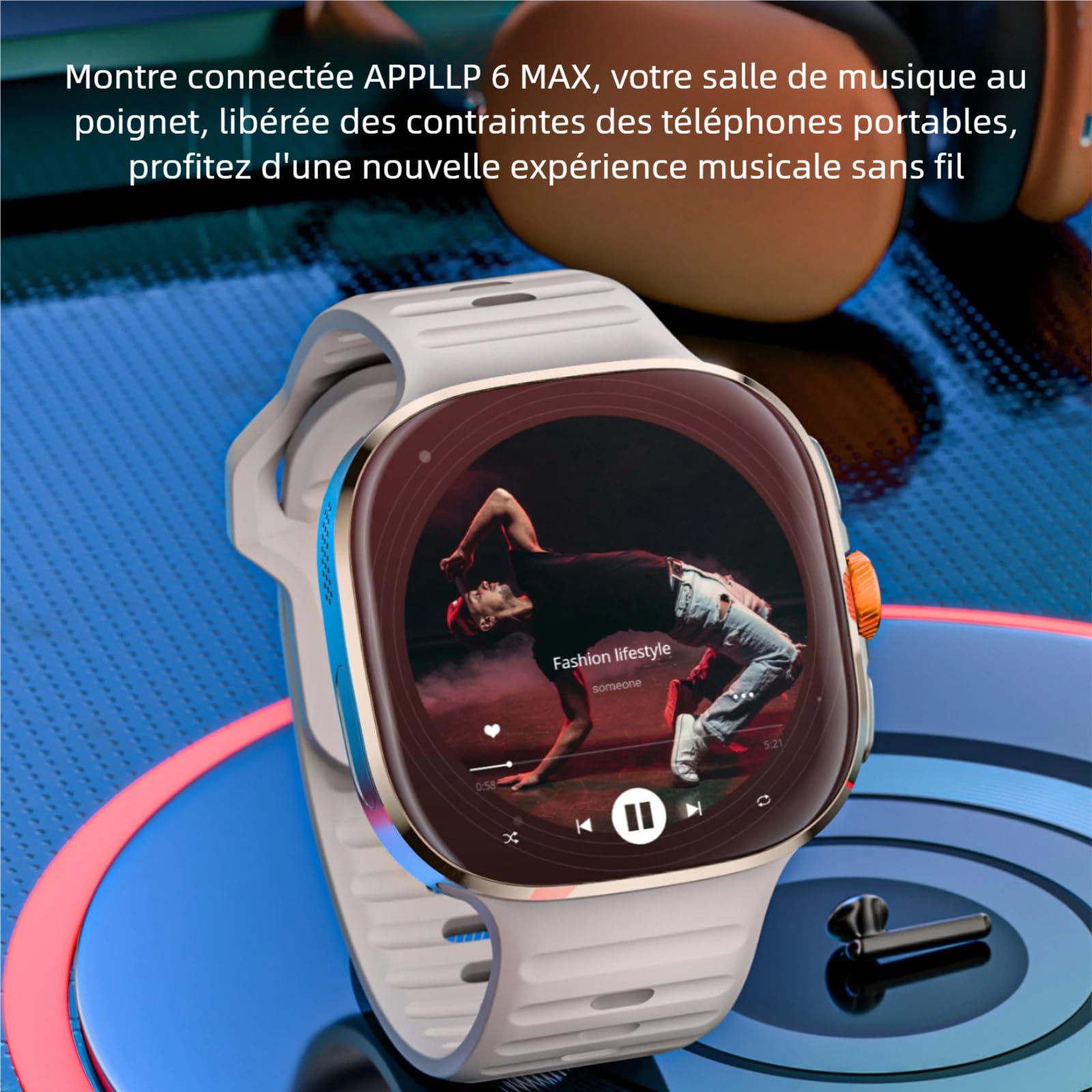 LOKMAT Montre intelligente Android avec carte SIM 4G, écran AMOLED de 2,16", 3 Go + 32 Go, pour homme et femme, avec caméra rotative, WiFi, GPS, 1150 mAh, montre de suivi d'activité physique (doré)