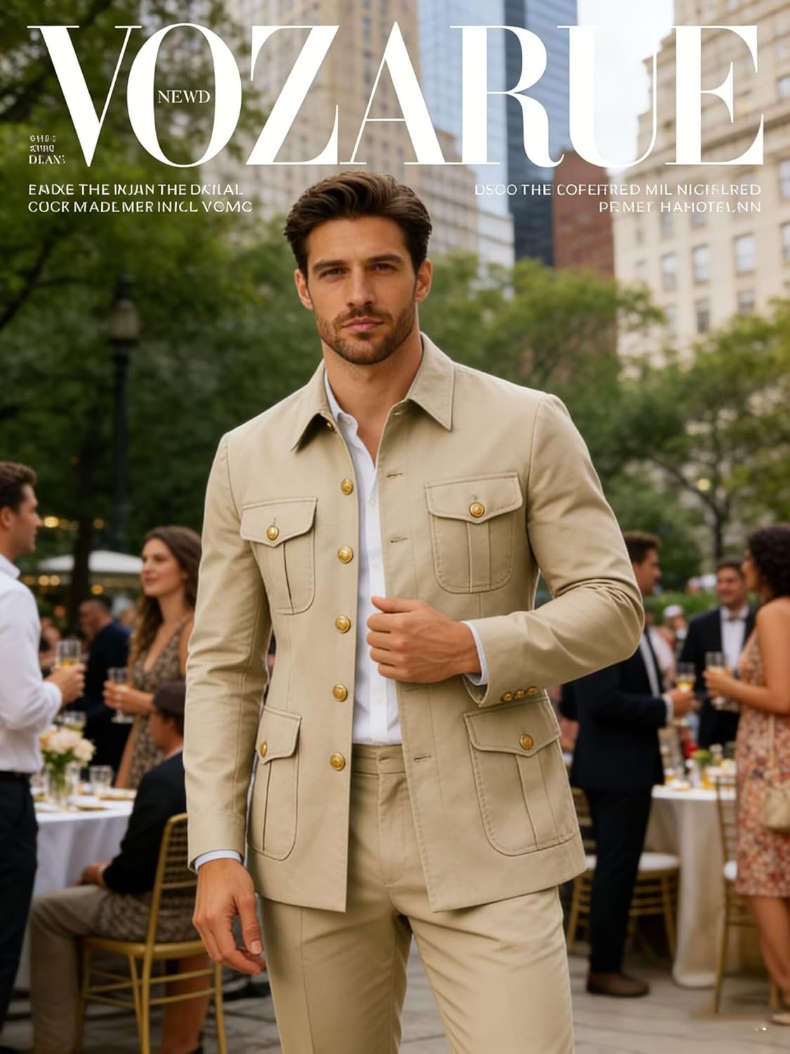 Men's 2 Piece Safri Suits for Men Regular Fit Stand Collar Suit Men Multi Pocket Blazer Chinese Tunic Wedding Set