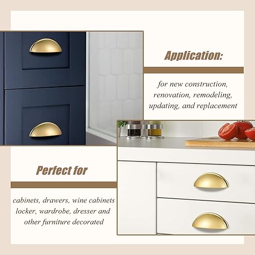 Miniatura 3 de Probrico Paquete de 30 tiradores de cajón de 3 pulgadas (2.992 in) con orificios centrales de cocina, pomos dorados para armarios de cocina,