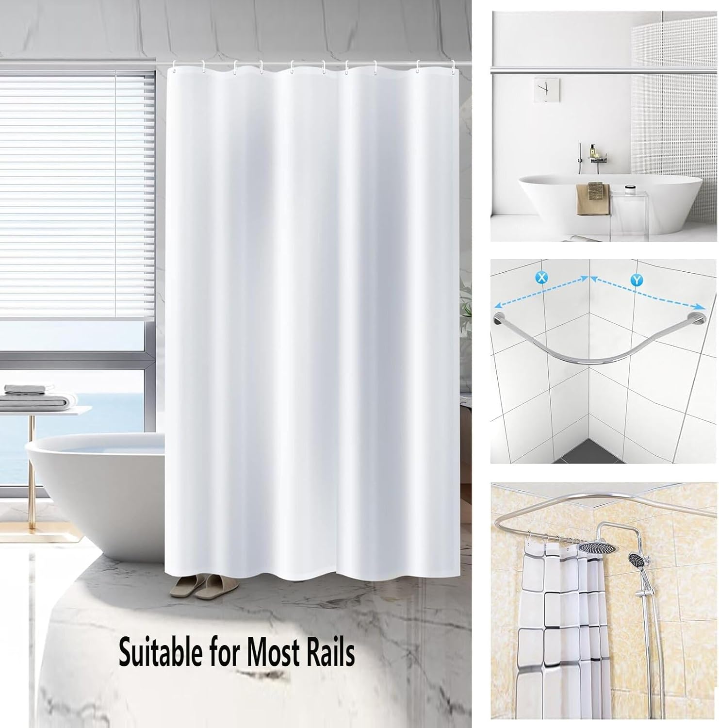 Luxury Black and Grey Ombre Shower Curtain Sets with 12 Hooks, Waterproof and Washable Decorative Shower Curtains for Bathroom,(150x180cm/59x71in(WxH))