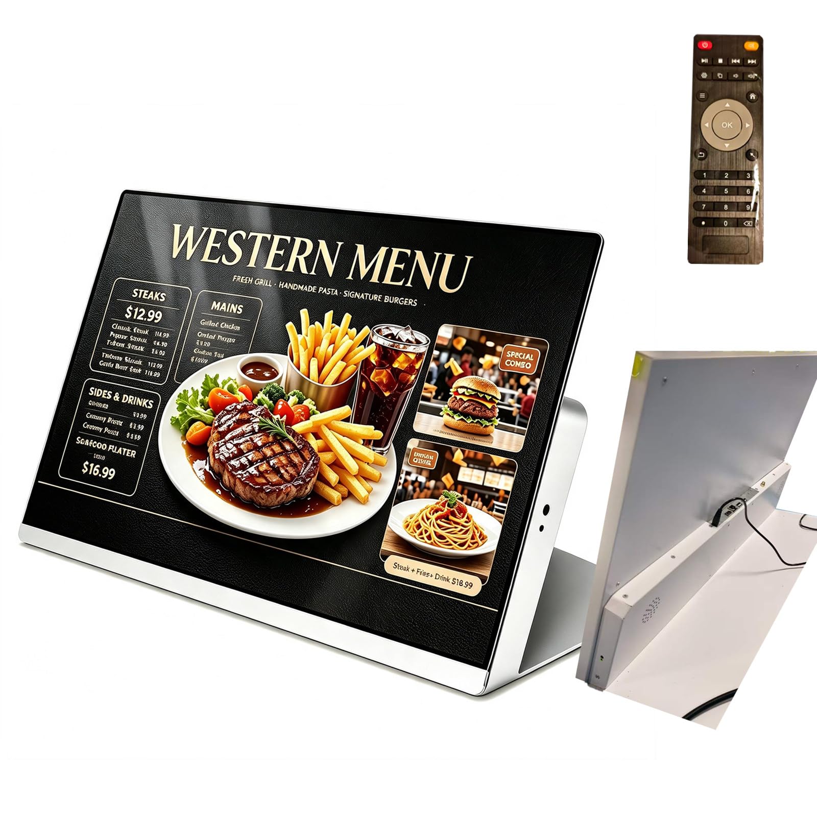 Beleuchtete Speisekarte 700 Nits Anti-Reflex LED-Anzeige, kostenlose Cloud-Fernsteuerung & USB, robuster Aluminiumrahmen ohne Touch, Timer für Restaurants 24Inch