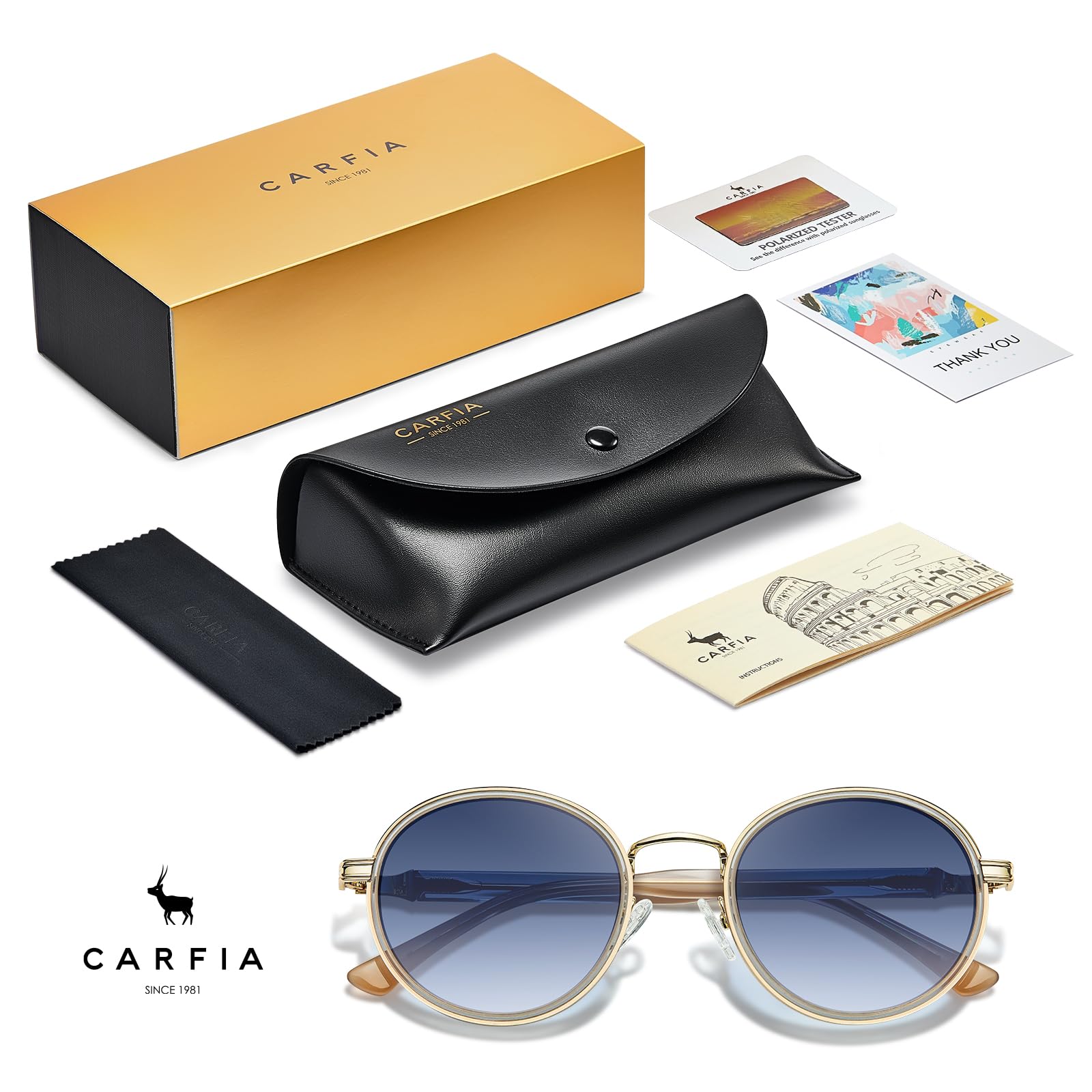CARFIA Fashion Okulary Przeciwsłoneczne Damskie Okulary Damskie z Polaryzacją Okrągłe Okulary Damskie Metalowa Oprawka