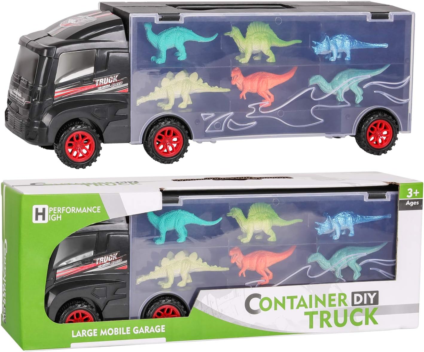 TWFRIC Dinosaur Truck Toy, Dinosaur Car With 12 Mini Plastic Dinosaurs Educational Car Toys for Kids Boys Girls