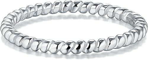 Miniatura 2 de BORUO 925 Sterling Silver Ring Twisted Eternity Band Stackable Rings 2mm Size 4-12