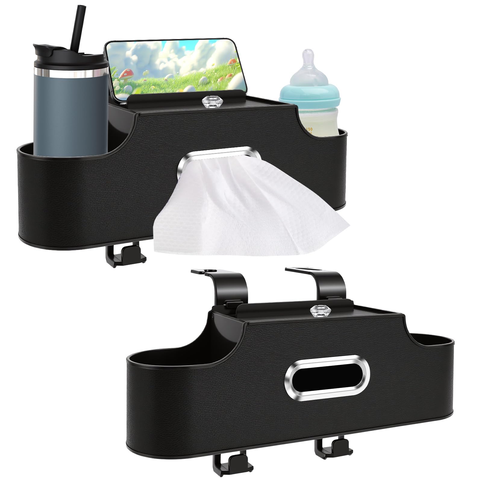 Sesaver 2Pcs Tissue Hanging Hook,Car Seat Back Organiser with Cup Holders Multifunctional Vehicle Backseat Tissue Cup Holder with Hook for Most SUV MPV Pickup Truck