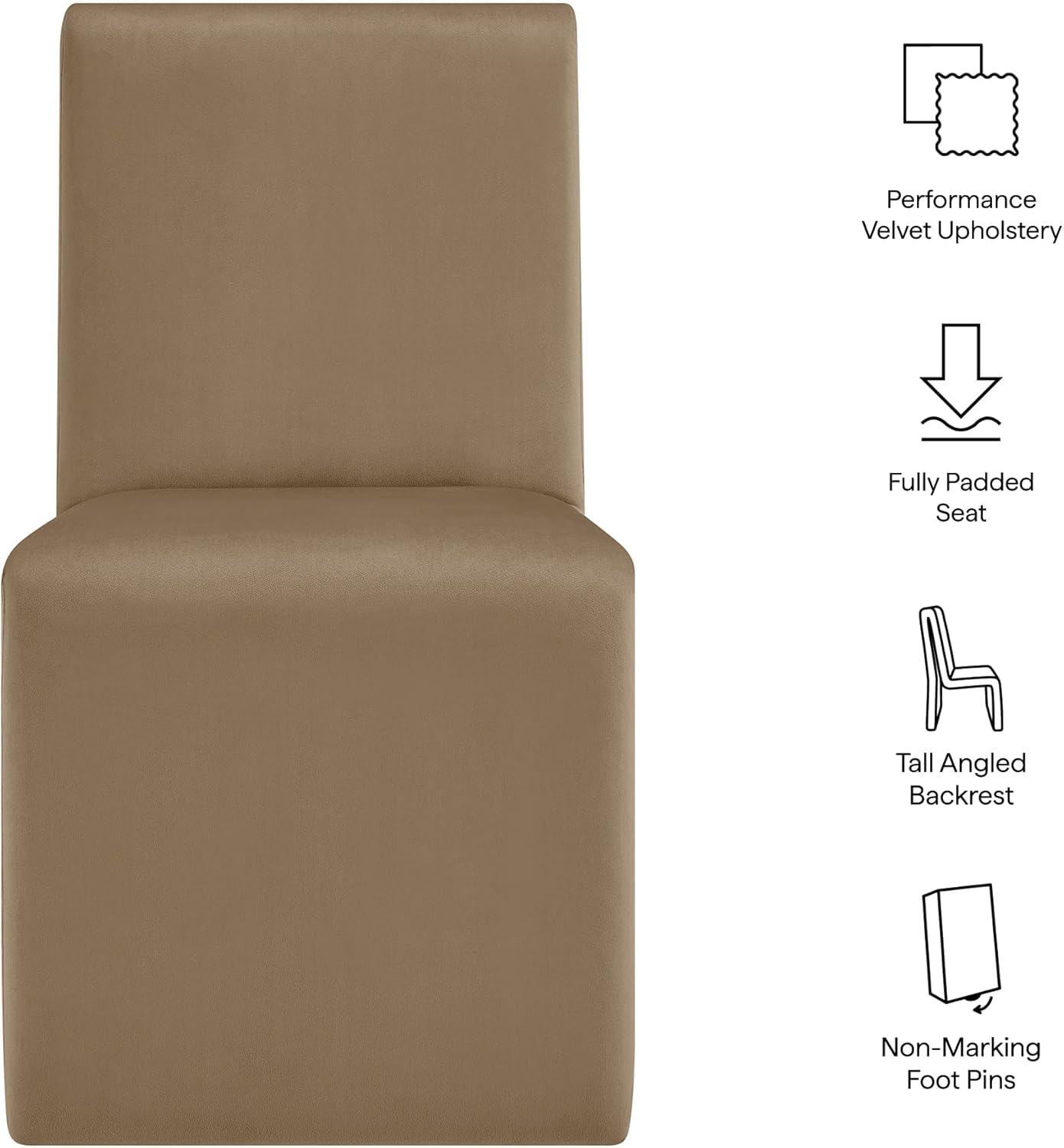 Modway Emory Upholstered Dining Side Chair in Taupe - Single Armless Slipper Chair - Padded Performance Velvet Accent for Dining Room, Kitchen