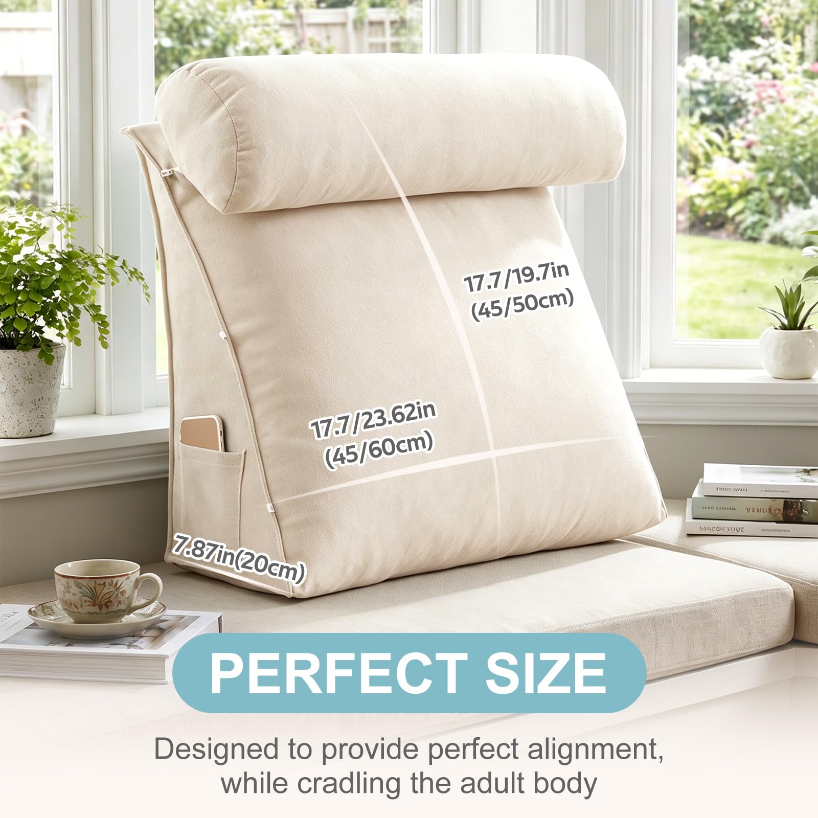 Cuscino da Lettura per Letto E Divano, Schienale Letto Ergonomico in Velluto con Rullo Poggiatesta Regolabile, Cuscino A Cuneo per Leggere A Letto, Supporto Lombare,Dark Red,60X50X20CM