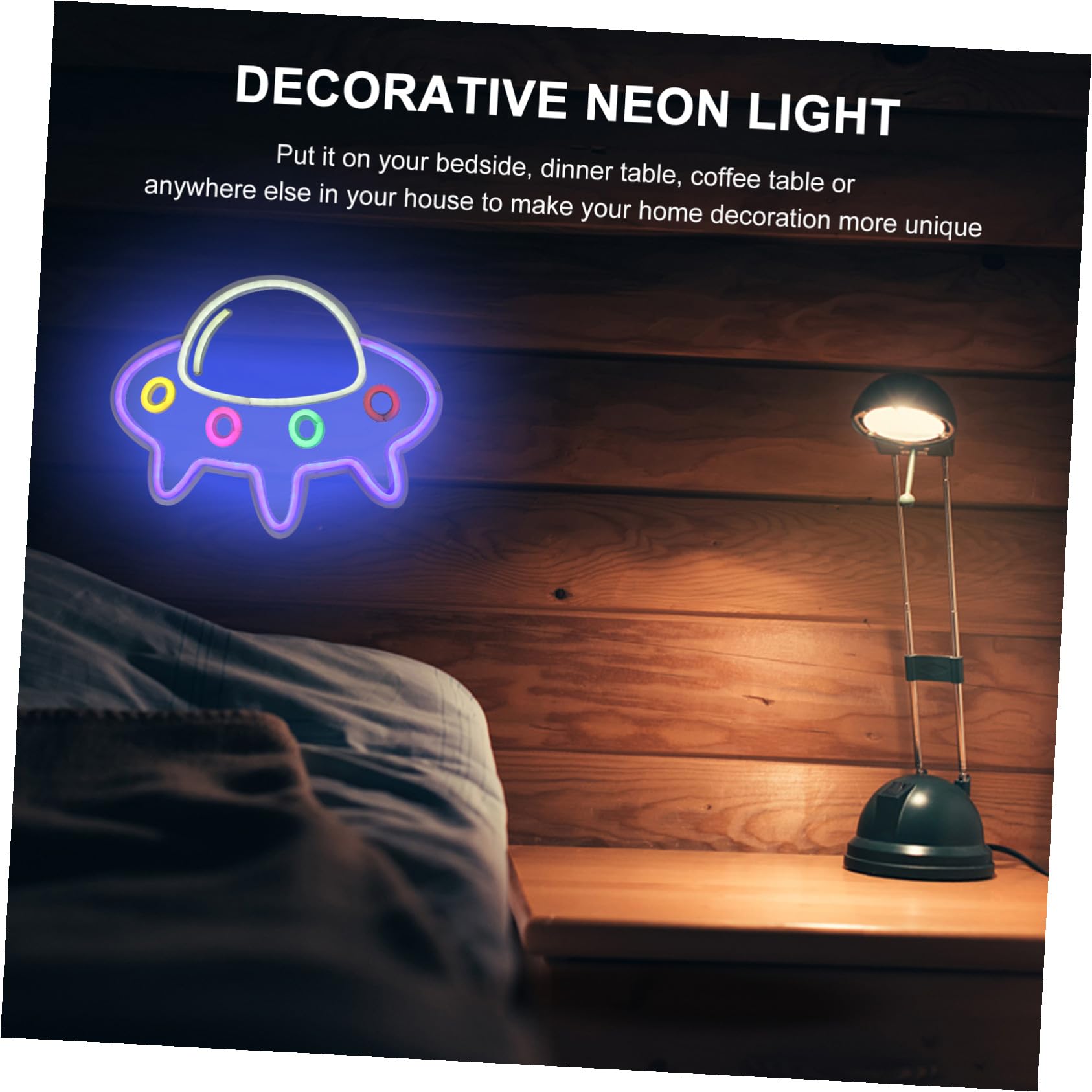 LIFKOME Lámpara LED Neón Creativa Forma de Nave Espacial Luz Ambiental USB para Decoración de Salón y Fiesta Original y Cálida