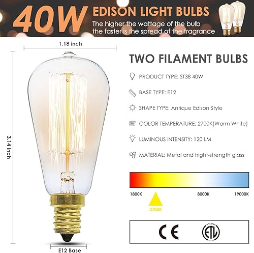 Miniatura 2 de SALKING - Calentador eléctrico de cera – Calentador de cera de metal con cera perfumada de lavanda, quemador de cera de vela y 2 bombillas Edison,