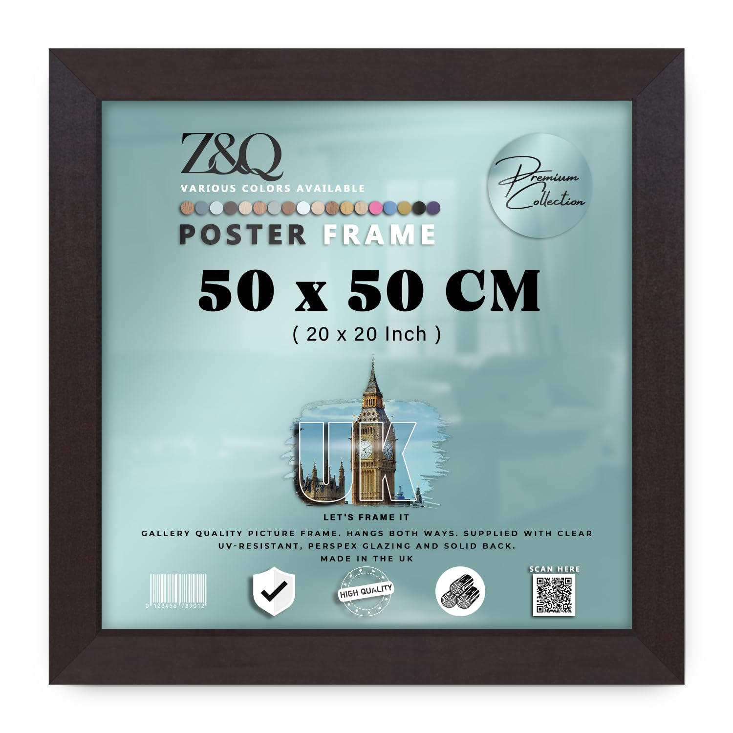 Z&Q | Wooden MDF Art Frame (50 x 50 CM) Sleek & Stylish Picture Holder, Wall Hanging 20X20 Inch Classic Décor Frame, 500 x 500 mm [ Mahogany ] — image 1