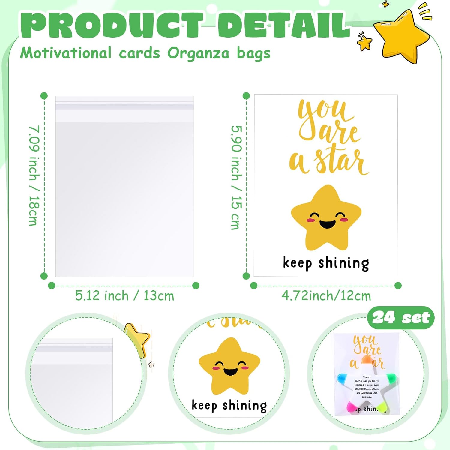 AmazingSpark 24 Sets Star Highlighters with You're a Star Cards Gift Bags 5 in 1 Fluorescent Pens Graduation Gifts (Stronger)
