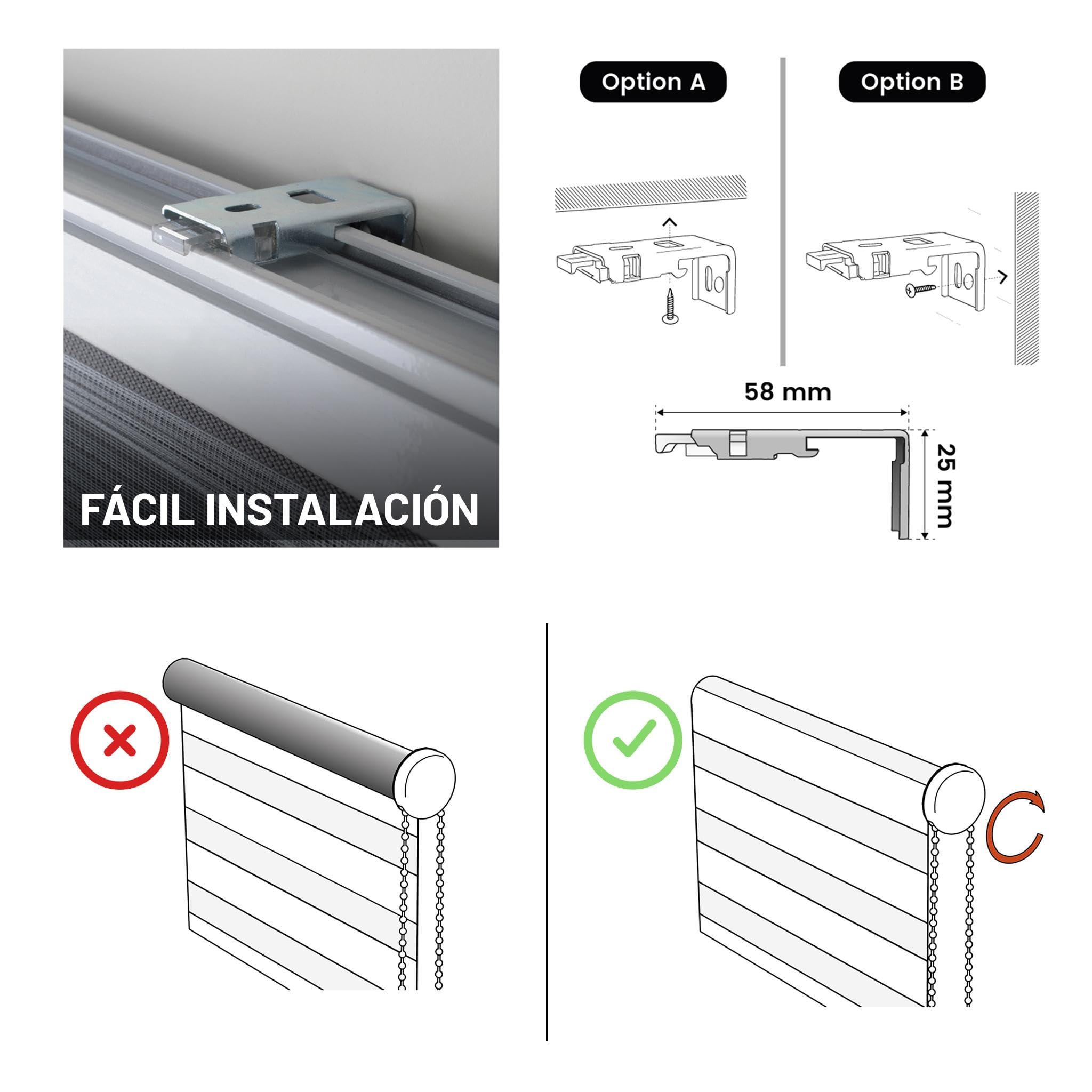 Estores Noche y Día de Calidad con Doble Tejido Elegantes para Ventanas de Interior y Puertas. Elige la privacidad y el Paso de la luz STORESDECO Blanco 120 x 250 cm (Ancho x Largo)