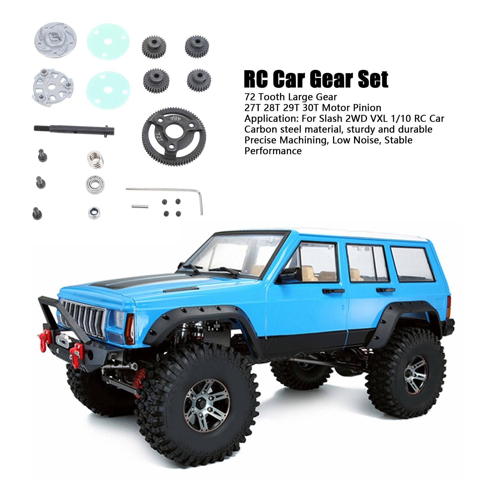 Metallgetriebesatz für Slash 2WD 1/10 RC Car, 72 Zähne großes Zahnrad mit 27T 28T 29T 30T Motorritzelschraubensatz